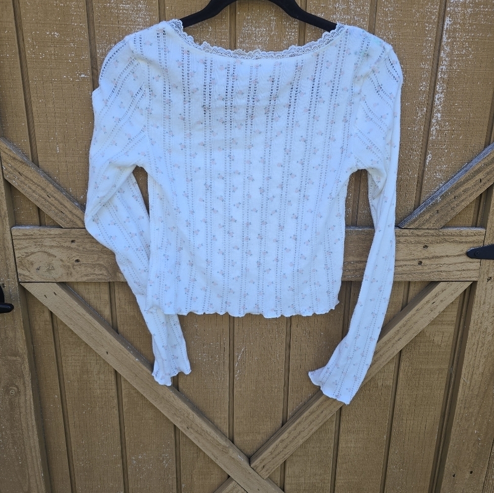 Pink Rose White Long Sleeve Top - Picture 4 of 4